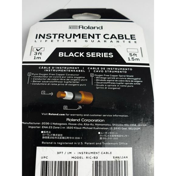 Roland Instrument Cable RIC-B3 Black Series 1/4" Straight/Straight 3-Ft - Picture 6 of 8